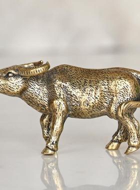 实心黄铜大水牛小摆件覆古铜器生肖牛茶宠动物桌面客厅招财保平安