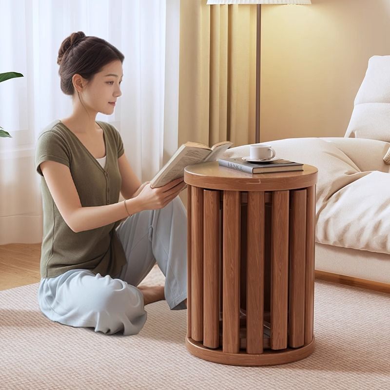 实木可叠放茶几客厅家用组合凳子叠叠乐圆凳餐桌待客凳带滑轮椅子 - 图1