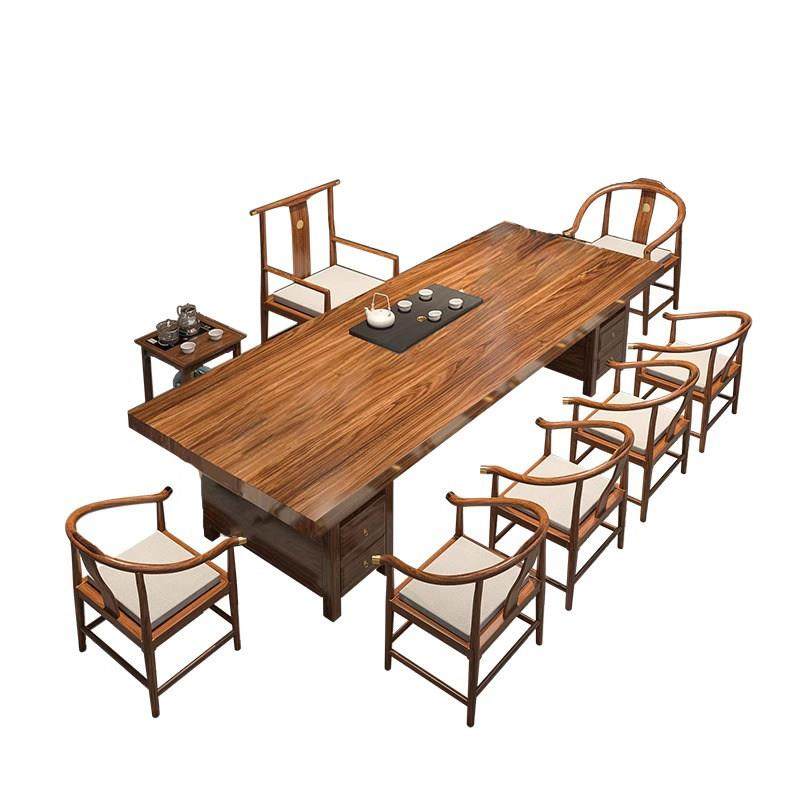 乌金实木大板茶桌椅组合一桌五椅新中式家用办公接待会客茶几茶台,淘宝优惠券,粉丝福利购,淘宝优惠卷