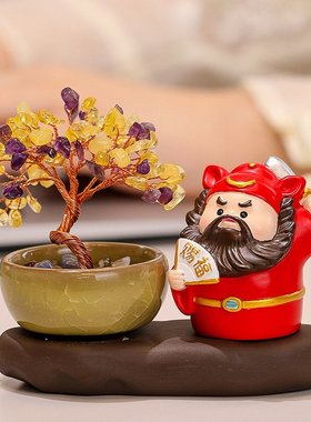 神仙财神爷天然水晶树发财树玛瑙聚宝盆黄水晶酒柜电视柜摆件礼品