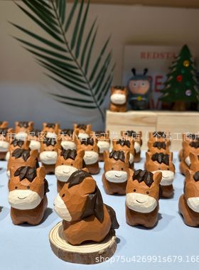 手工木雕刻工艺动物木头创意小动物十二生肖12动物摆件马纯手工