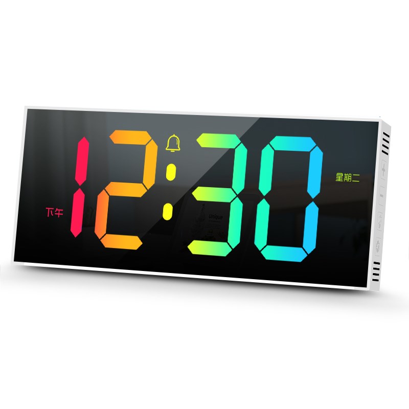 炫彩大屏LED数字时钟七彩变色GRB电子电视柜台钟客厅挂钟氛围夜灯 - 图3