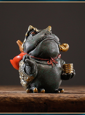 中式国潮祥瑞蛤蟆金蟾鱼缸造景家居桌面装饰创意送礼精品茶宠摆件