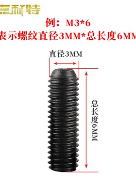 高强度12.9级M3凹端内六角紧定螺丝M4黑色机米螺钉无头螺丝顶丝