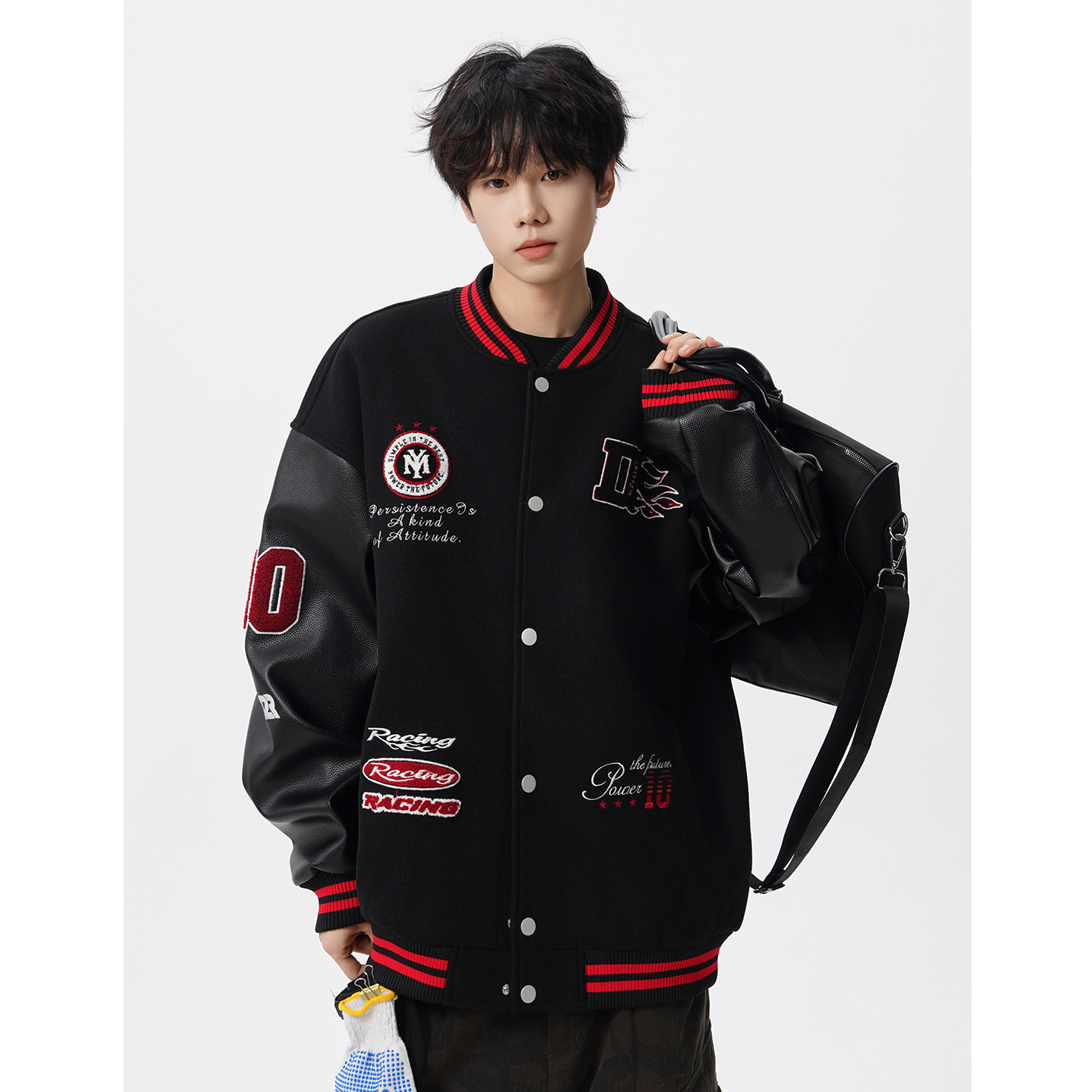 潮牌双拼撞色刺绣棒球服男春高街痞帅情侣外套复古设计感运动夹克,淘宝优惠券,粉丝福利购,淘宝优惠卷