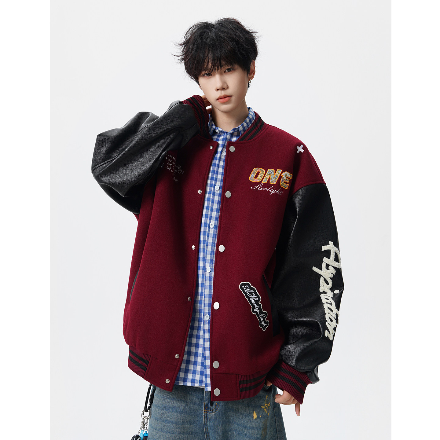 美式高街痞帅字母刺绣棒球服男春秋重磅复古宽松休闲夹克外套男款,淘宝优惠券,粉丝福利购,淘宝优惠卷