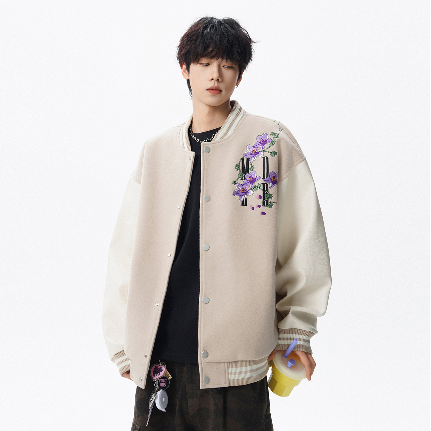 美式复古花卉刺绣夹克男春秋季高街cleanfit百搭情侣棒球服外套潮,淘宝优惠券,粉丝福利购,淘宝优惠卷