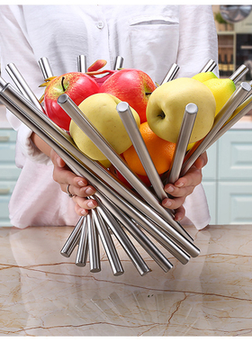 样板间厨房客厅果盘摆件不锈钢水果篮 创意时尚旋转果盘欧式客厅