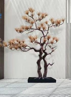 大型铁艺金属迎客松摆件酒店会所售楼处工艺品玄关过道招财装饰品