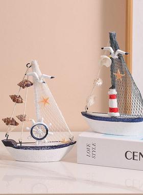 地中海木质帆船模型家居客厅酒柜玄关卧室摆设小船装饰桌面摆件