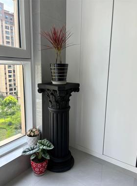 黄莎莎的花园纯黑色质感罗马柱边几室内家居装饰摆件工艺品