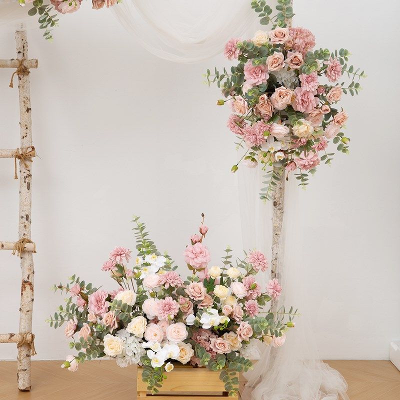 粉色拱门花艺定制婚礼背景壁挂花三角花排路引摆花迎宾区仿真花卉,淘宝优惠券,粉丝福利购,淘宝优惠卷