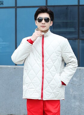 红色棉服加油站工作服套装男女中石化劳保服防静电反光条工