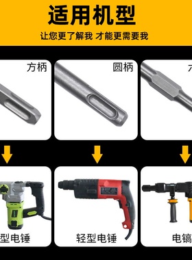 电锤电镐扁铲凿子水泥混凝土0810六角镐尖U型槽方柄通用冲击钻头