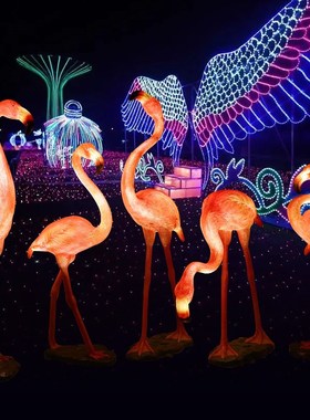 玻璃钢发光动物火烈鸟雕塑大摆件户外庭院大花园门店开业景观装饰