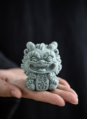 国潮风青砂石开运暴富兽瑞兽麒麟可爱摆件鱼缸造景园艺盆栽装饰品