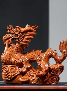 【实木雕刻】花梨木雕刻生肖龙办公司摆件红木家居装饰工艺礼品摆