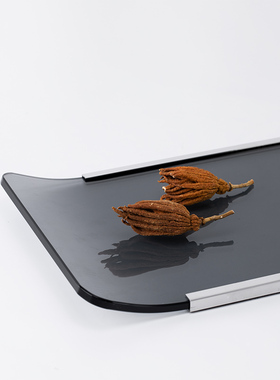 现代简约欧d式极简灰色弧形托盘摆件样板房售楼处书房客厅软装饰