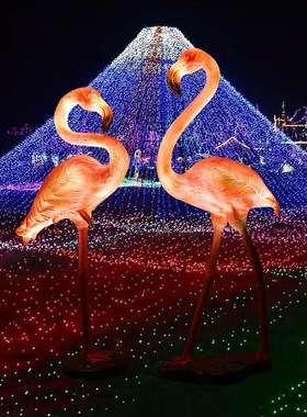 玻璃钢发光动物火烈鸟雕塑大摆件户外庭院大花园门店开业景观装饰