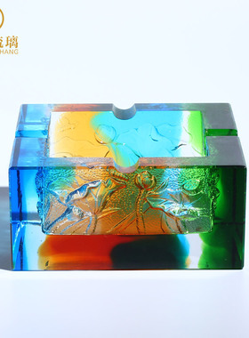 琉璃方形荷花烟缸烟灰缸高档创意实用时尚家居办公室茶几桌面饰品