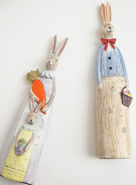 儿童房隔板装饰摆件 树脂动物小兔子情侣 橱窗拍摄道具 家居装饰