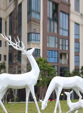 玻璃钢几何七彩块面抽象鹿雕塑户外公园景区广场装饰摆件