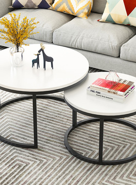 北欧轻奢风大理石圆形茶几家居卧室组合后现N代简约客厅小户型边