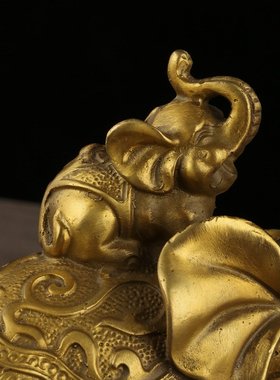 铜大象摆件一对福禄象富贵元宝如意象客厅动物吉祥物装饰工艺品