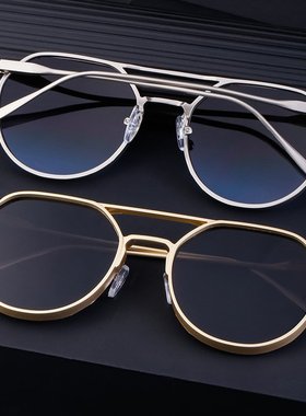 新款复古椭圆框眼镜金属双梁飞行员墨镜男士高级感开车防晒太阳镜