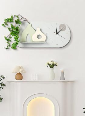 餐厅装饰画高级感砂岩肌理画带钟表现代简约客厅餐桌背景墙挂画