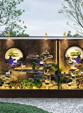 水幕墙别墅庭院酒店流水屏风隔断会所假山水造景喷泉鱼池景观摆件