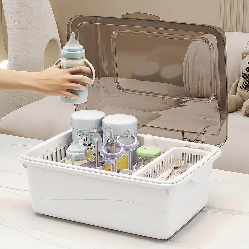 防尘带盖奶瓶收纳箱宝宝餐具沥水架新生儿辅食奶粉收纳盒婴儿用品,淘宝优惠券,粉丝福利购,淘宝优惠卷
