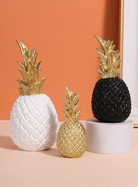 北欧INS风立体金菠萝摆件轻奢家居客厅玄关样板房软装树脂工艺品