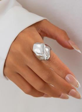 金属不规则凹凸戒指女2025年春季新潮设计时尚个性网红街拍配饰品