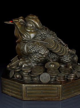 纯黄铜八卦金蟾摆件铜金蟾客厅摆件三足蟾蜍办公室饰品开业铜礼品