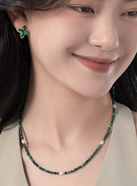 abyb四重奏串珠项链新中式孔雀石配饰绿色颈链精致锁骨链女
