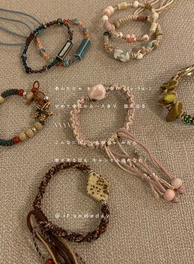 手作新中式编绳手链陶瓷串珠小众设计感抽拉可调节手饰手绳异域风