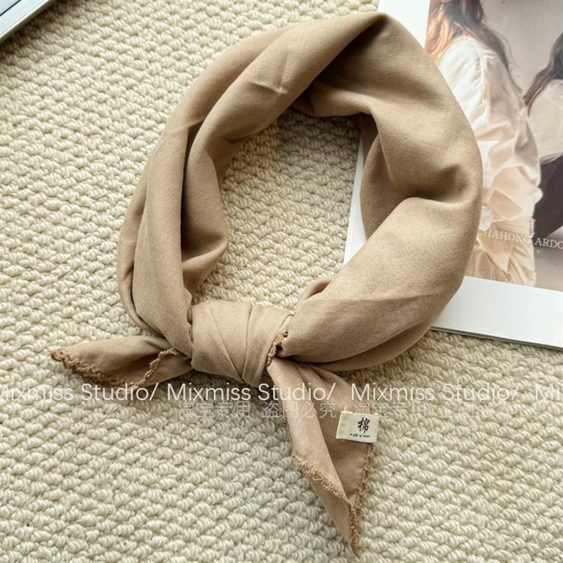 MIXMISS【藏青色】日系文艺叠穿棉质纯色小方巾定制X双层棉小领巾 - 图3