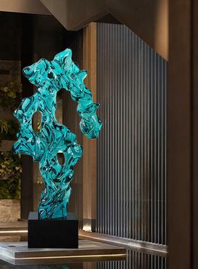 抽象艺术透明树脂太湖石摆件玄关酒店售楼样板间落地雕塑软装饰品