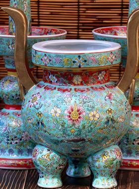 景德镇黄底五彩佛堂神像五