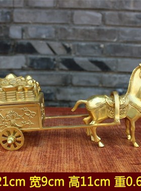 纯铜三马拉车五马l八马 黄铜马拉财马拉元宝 铜马车公司桌面摆件