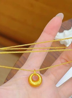 中国风格沙金拉丝金块吊坠t项炼女子金店同款安全扣小金块戒指锁