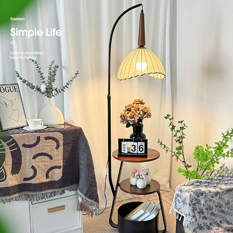 中古风落地灯客厅沙发边法式复古床D头柜置物架一体卧室氛围感灯 - 图3