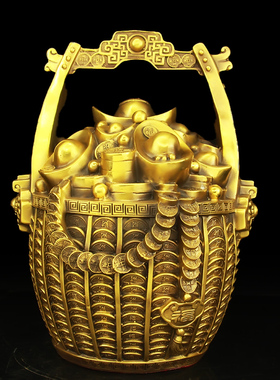 純铜一桶金招財摆件聚宝盆存钱罐元宝如意家居客厅玄关装饰工艺品