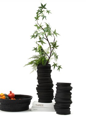 新中式创意陶瓷果盘摆件会所售楼处样板间客厅螺旋花器装饰品摆设