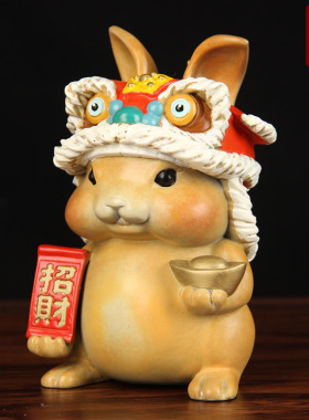 手工彩绘铜醒狮兔摆件铜兔子摆件 铜生肖兔摆件