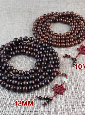 厂家直销老挝红酸枝108颗佛珠手链10/12mm念珠手串红木原色项链