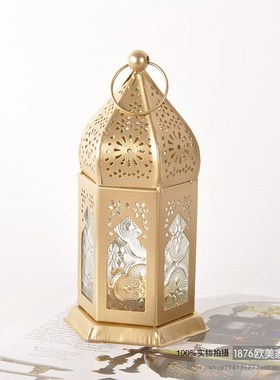 印度进口手工金属镂空防风灯北欧轻奢酒店民宿特色香薰Y烛台家居