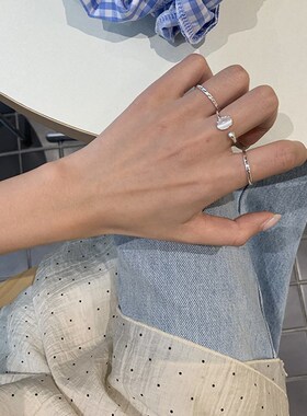 【蜜桃茶】猫眼石 素圈戒指女开口小众设计感食指戒时尚个性指环