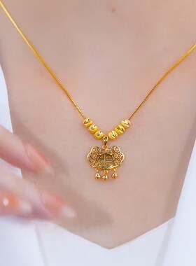 金色福字长命锁项链女2022新款网红百搭锁骨链设计感中国风配饰潮